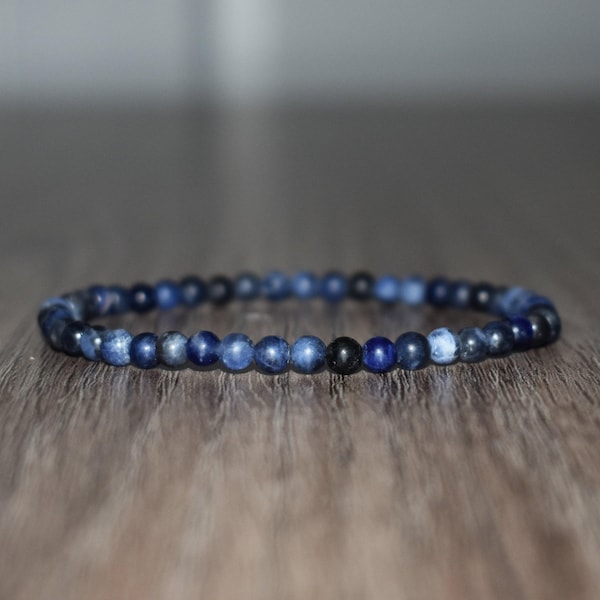4mm Matte Blue Sodalite Bracelet for Men, Sodalite Jewelry, Mens Bracelet, Beaded Crystal Bracelet for Women, Gemstone Bracelet, Meditation