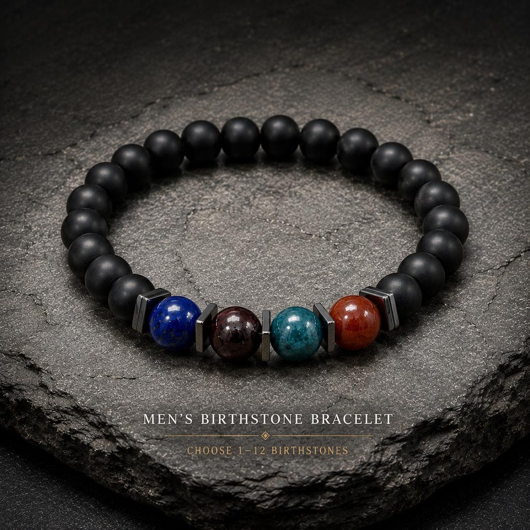 Family Bracelet for Men, Men's Birthstone Personalized Gift, Custom Gemstone Bracelet for 