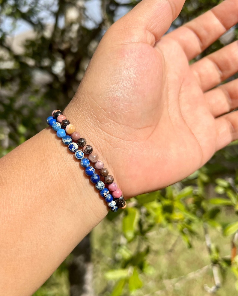 4mm Rhodonite Bracelet, Natural Gemstone, Positive Energy image 3