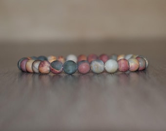 Matte Picasso Jasper Bracelet 6mm, Natural Gemstone Beaded Bracelet