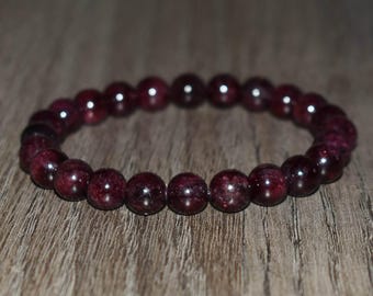 Dark Red Garnet Bracelet, January Birthstone, Elastic Crystal Jewelry