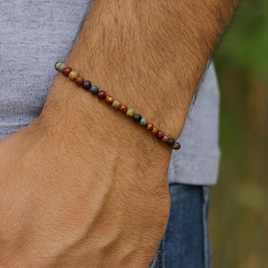 4mm Matte Picasso Jasper Bracelet • Minimal Unisex Stretch Beads • Custom Size image 3