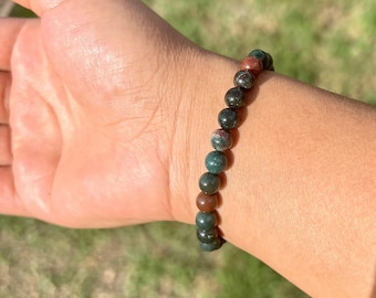6mm Bloodstone Beaded Bracelet, Gemstone Crystal Jewelry