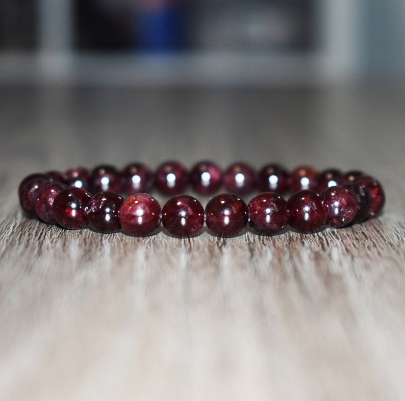 8mm Garnet Bracelet for Men, Women Bracelet, Garnet Jewelry, Beaded Bracelet, Gift for Him, Crystal Bracelet, January Birthday Gift image 1