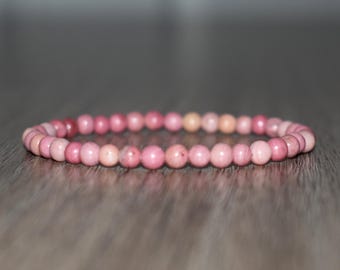 4mm Rhodochrosite Bracelet, Pink Gemstone Beaded Bracelet, Heart Chakra
