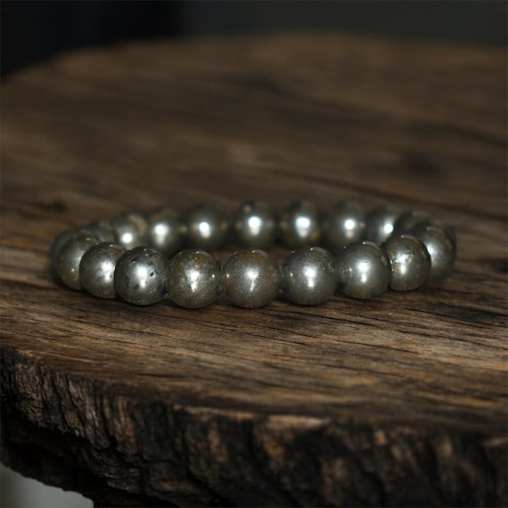 10mm Pyrite Bracelet, Natural Crystal Gemstone, Unisex Yoga Gift