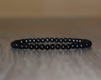 4mm Black Tourmaline Bracelet, Beaded Yoga Wrist Mala