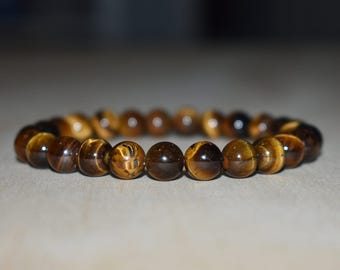 8mm Tiger Eye Bracelet, Unisex Gemstone Good Luck Charm