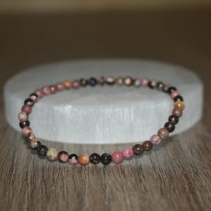 4mm Rhodonite Bracelet, Natural Gemstone, Positive Energy image 9