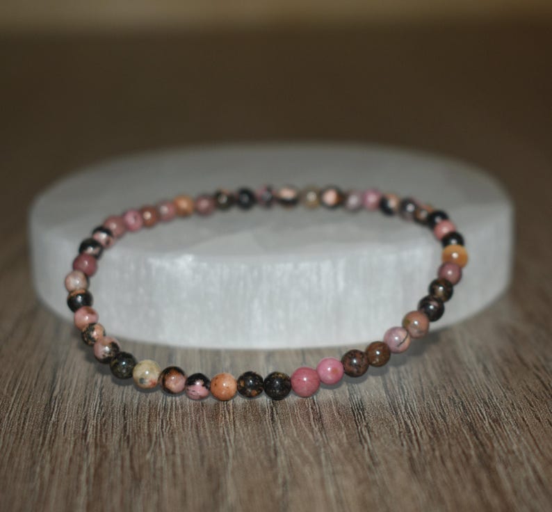 4mm Rhodonite Bracelet, Natural Gemstone, Positive Energy image 9