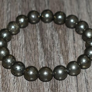 10mm Pyrite Bracelet, Natural Crystal Gemstone, Unisex Yoga Gift image 3