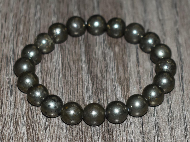 10mm Pyrite Bracelet, Natural Crystal Gemstone, Unisex Yoga Gift image 3