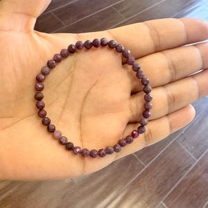 4mm Ruby Bracelet for Women, Minimalist Gemstone Bracelet, Beaded Bracelet Gift, Natural Crystal Bracelet under 25, Faceted Ruby Bracelet