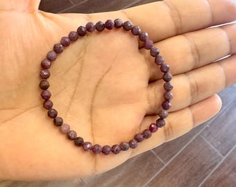 4mm Faceted Ruby Bracelet, Minimalist Gemstone, Crystal Healing