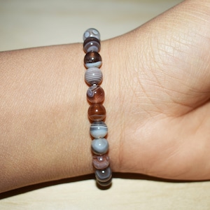 6mm Botswana Agate Bracelet, Stretch Beaded Sardonyx