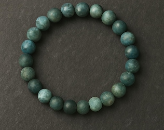 Matte Moss Agate Bracelet for Men – Grounding Stretch Beaded Gemstone Gift