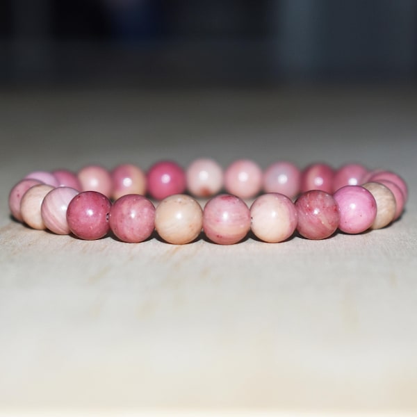 Rhodochrosite Gemstone Beaded Bracelet, Crystal Chakra Bracelet