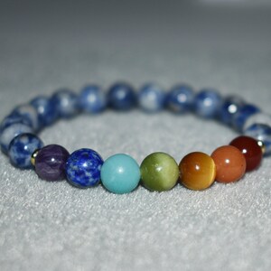 7 Chakra Bracelet, Chakra Gift, Sodalite Bracelet, Mala Bracelet, Gemstone Bracelet, Crystal Bracelet, Beaded Stretch Bracelet for Men Women