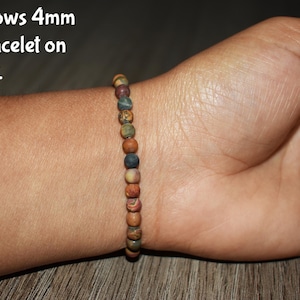 4mm Matte Picasso Jasper Bracelet • Minimal Unisex Stretch Beads • Custom Size image 10