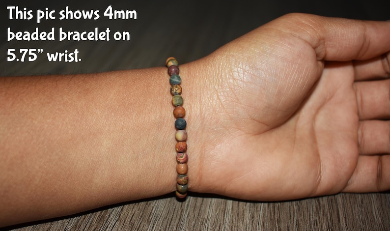 4mm Matte Picasso Jasper Bracelet • Minimal Unisex Stretch Beads • Custom Size image 10
