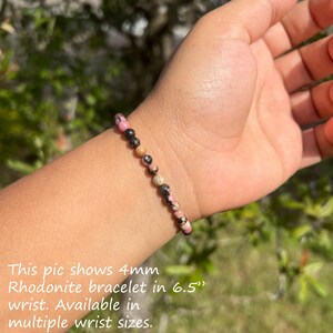 4mm Rhodonite Bracelet, Natural Gemstone, Positive Energy image 10