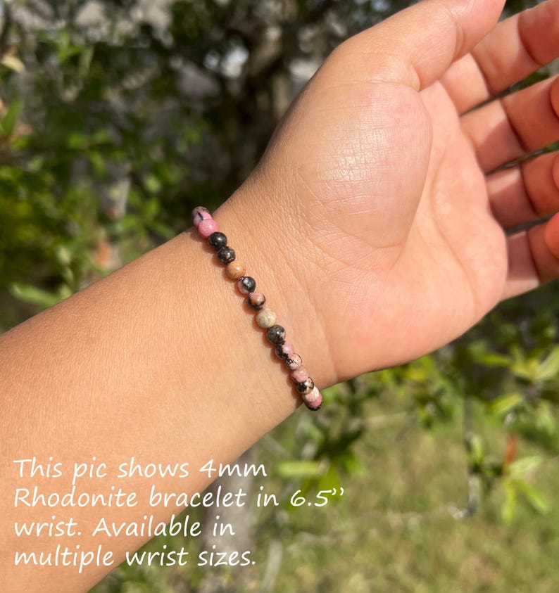 4mm Rhodonite Bracelet, Natural Gemstone, Positive Energy image 10