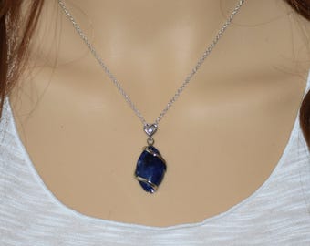 Sodalite Pendant Necklace, Silver Plated, Gemstone Jewelry