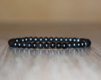 4mm Black Obsidian Bracelet, Minimalist Gemstone, Meditation Jewelry