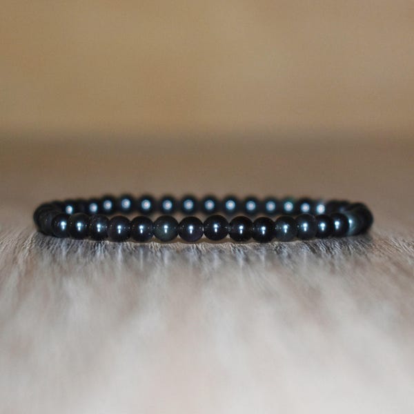 4mm Black Obsidian Bracelet, Minimalist Gemstone, Meditation Jewelry