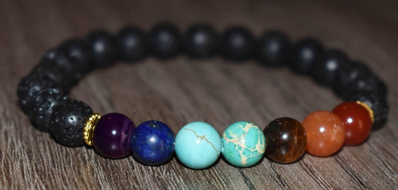Bracelet en pierre de lave 7 chakras, diffuseur d'huiles essentielles, unisexe image 9