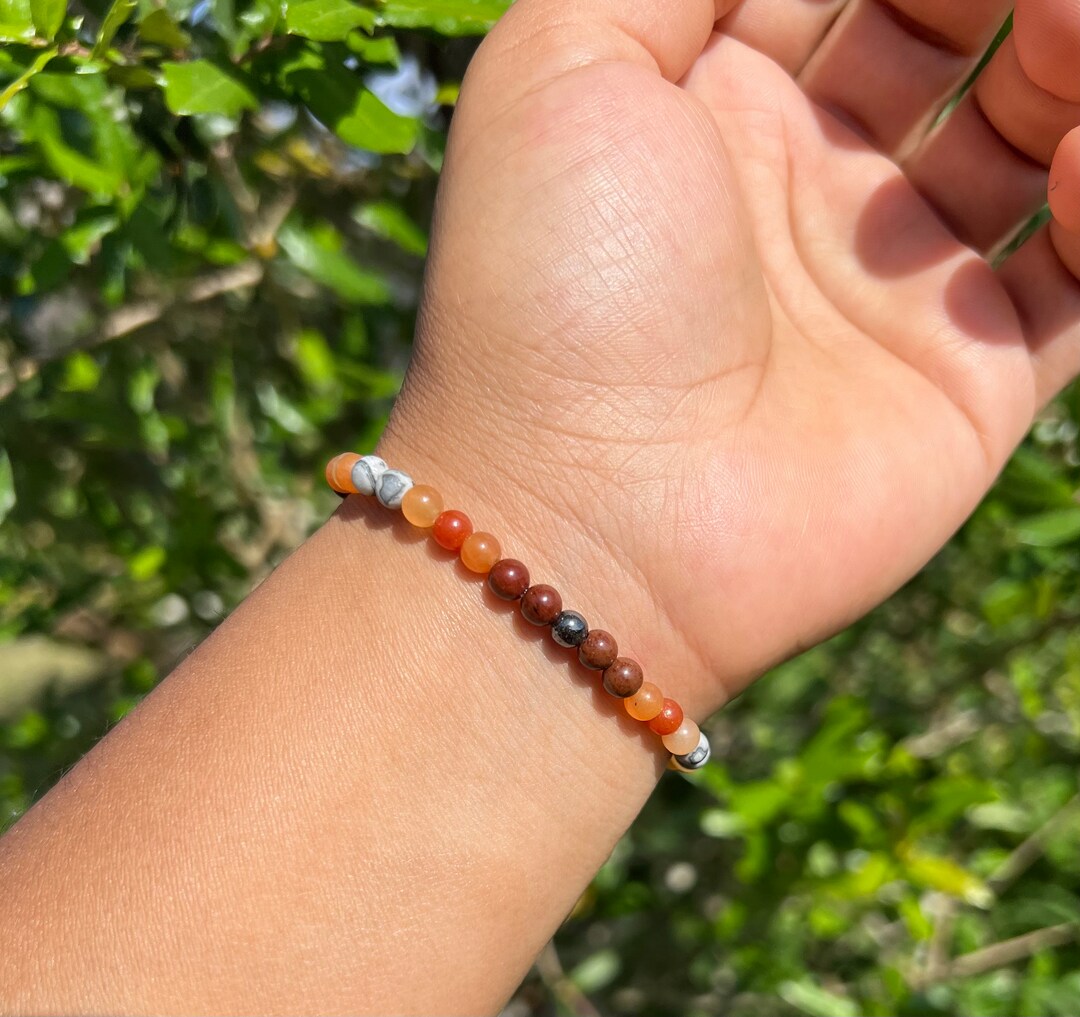 Protection Bracelet, Grounding Bracelet, Beaded Fall Bracelet, Mahogany