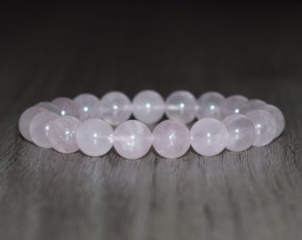 10mm Rose Quartz Beaded Bracelet, Heart Chakra, Crystal Healing