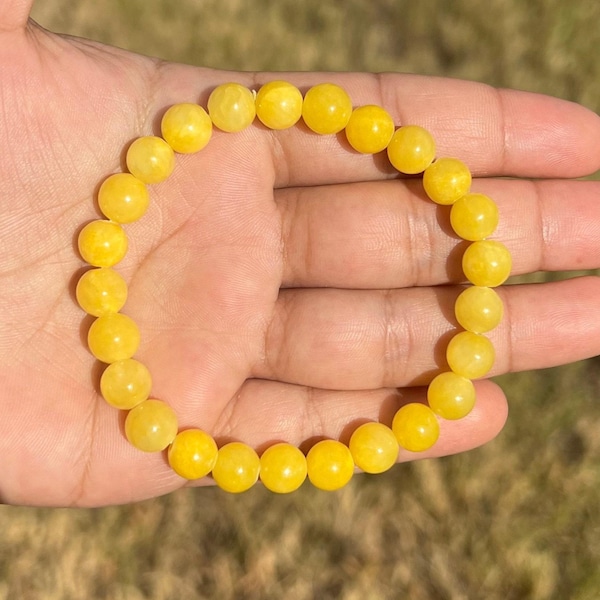 8mm Yellow Persian Jade Beaded Bracelet – Unisex Gemstone Jewelry for Happiness & Positive Energy