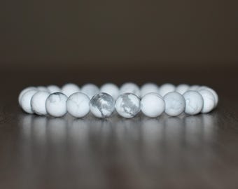 8mm Matte White Howlite Bracelet, Gemstone Crystal Beads