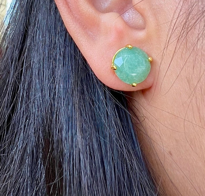 Natural Green Aventurine Earrings, Women Gift, Gemstone Earrings, Natural Stone Earrings, Women Jewelry, Stud Earrings, Gift for Her image 1