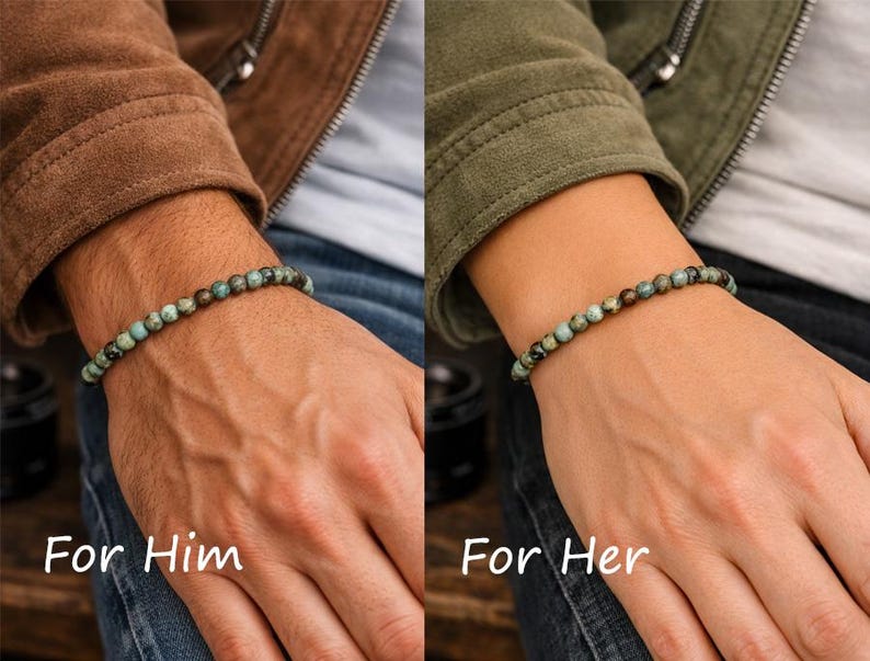 4mm African Turquoise Jasper Bracelet, Personal Growth Gemstone Jewelry, Dainty Beaded Gift Men Women image 2
