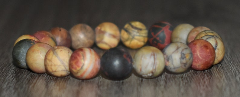 thumbnail image 2 of Handmade 8L Stainless Steel & Gray Wood Stripe Jasper Gemstone Men's Bracelet 2 of 3