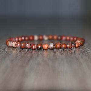 4mm Red Jasper Bracelet, Brecciated Gemstone Beaded Dainty, Root Chakra Grounding Crystal Gift
