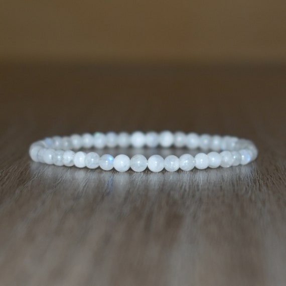 4mm White Moonstone Bracelet, Beaded Bracelet for Women, Layering - Main Image