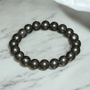 10mm Pyrite Bracelet, Natural Crystal Gemstone, Unisex Yoga Gift image 13
