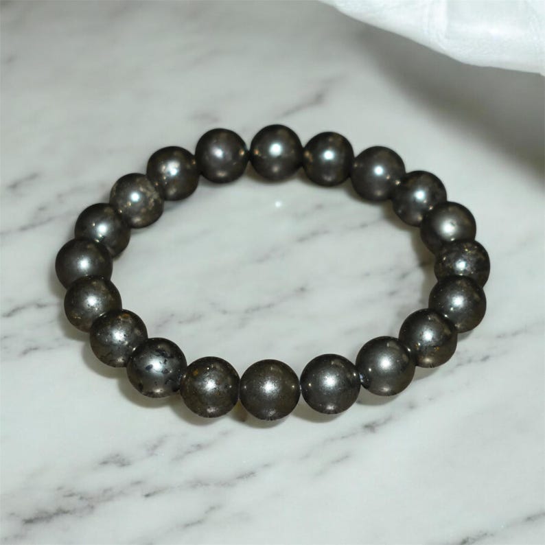10mm Pyrite Bracelet, Natural Crystal Gemstone, Unisex Yoga Gift image 13