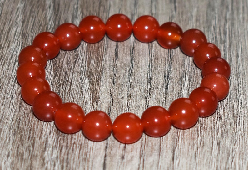 10mm Red Carnelian Bracelet, Natural Crystal Gemstone, Root Chakra Mala image 2