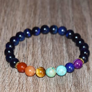 7 Chakra Bracelet, Blue Tiger Eye, Healing Crystal Jewelry