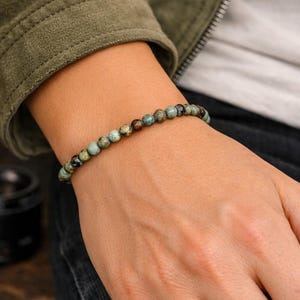 4mm African Turquoise Jasper Bracelet, Personal Growth Gemstone Jewelry, Dainty Beaded Gift Men Women image 10