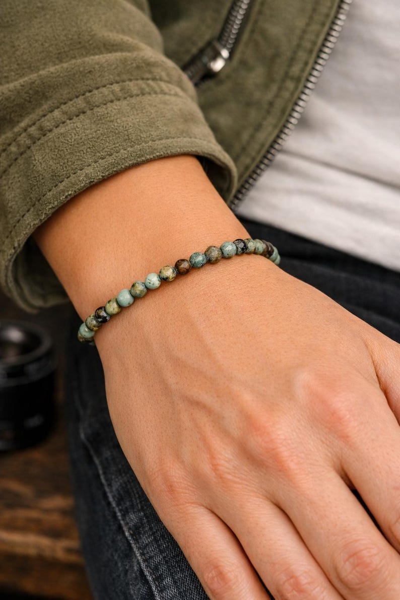 4mm African Turquoise Jasper Bracelet, Personal Growth Gemstone Jewelry, Dainty Beaded Gift Men Women image 10