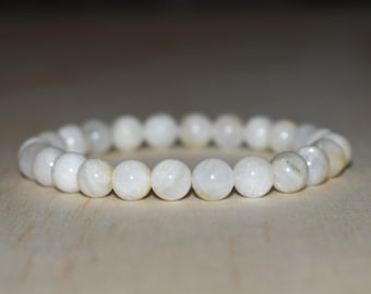 8mm White Moonstone Bracelet, Gemstone Crystal Healing Bracelet