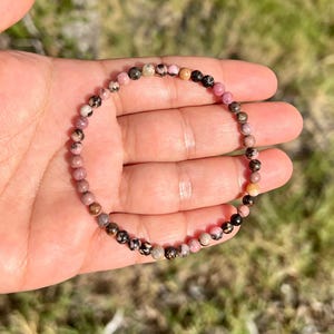 4mm Rhodonite Bracelet, Natural Gemstone, Positive Energy image 8