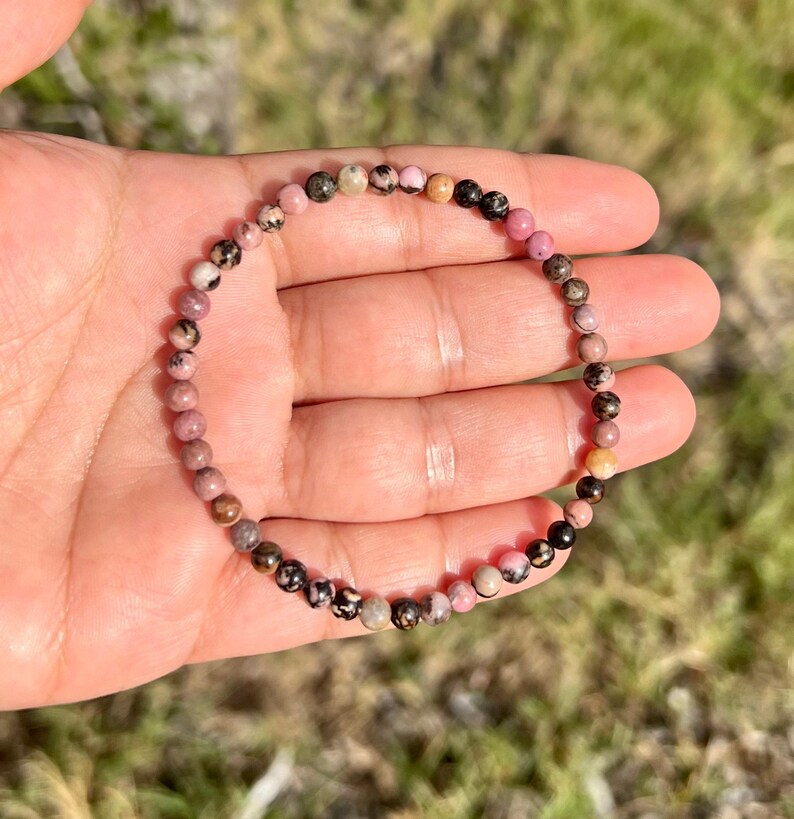 4mm Rhodonite Bracelet, Natural Gemstone, Positive Energy image 8