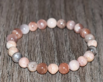Peach Moonstone Bracelet, Natural Gemstone Crystal Beads