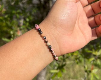 4mm Rhodonite Bracelet, Natural Gemstone, Positive Energy